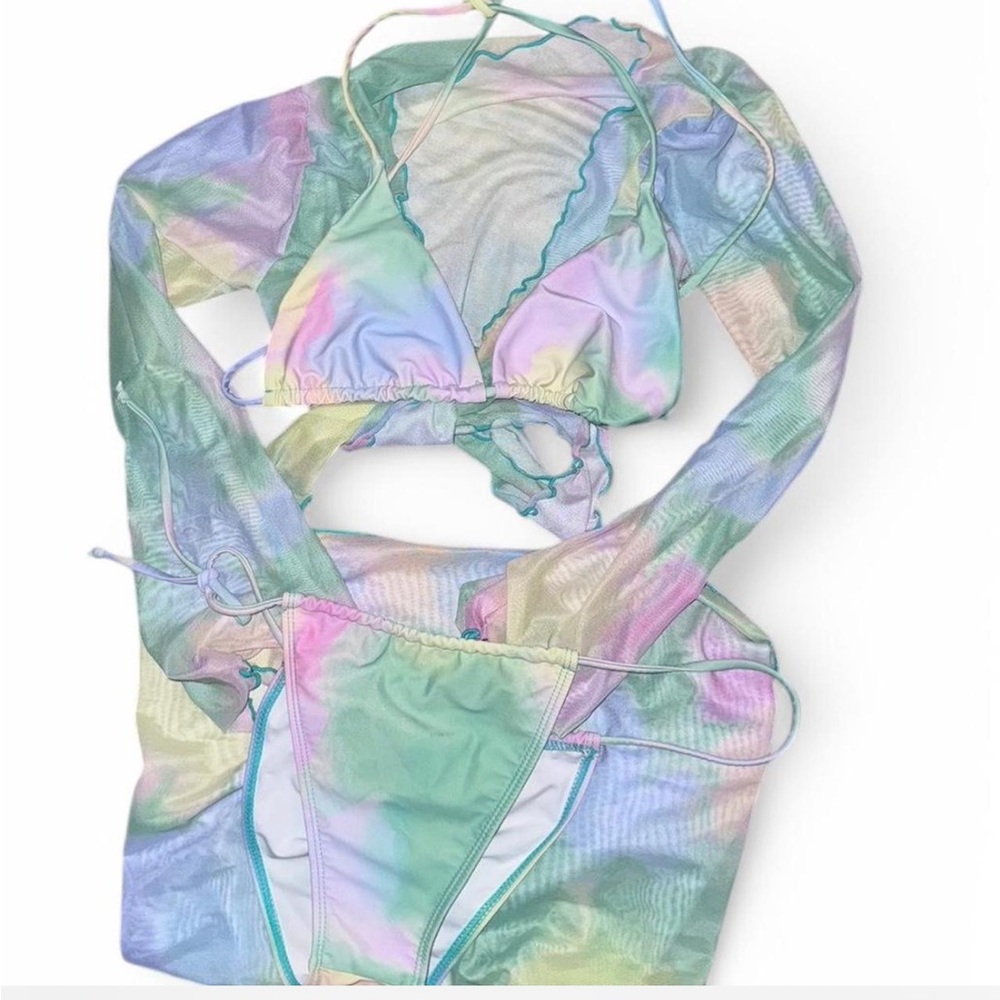 SHEIN Pink and Green Swim Coverup